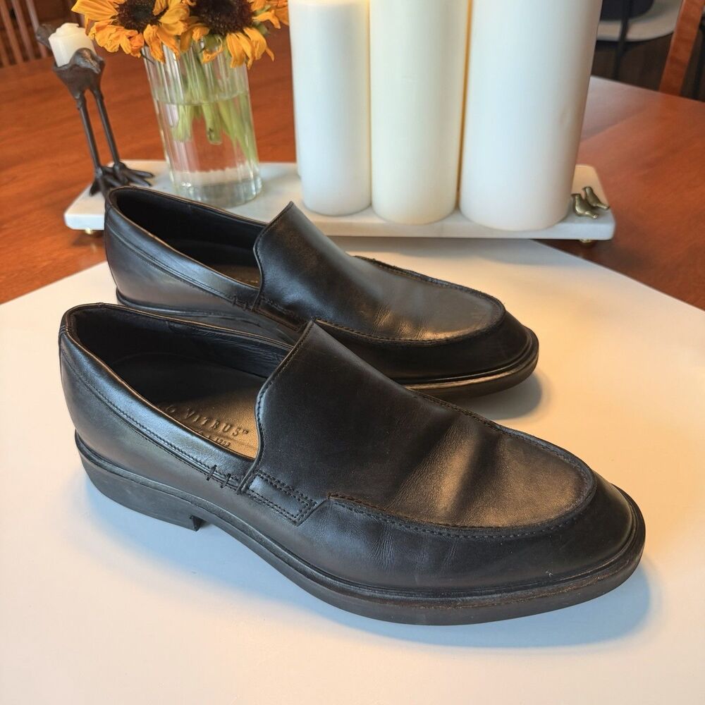 ECCO Men’s Black Leather Slip On Loafers Apron Toe Comfort Shoes EU 46 US 12